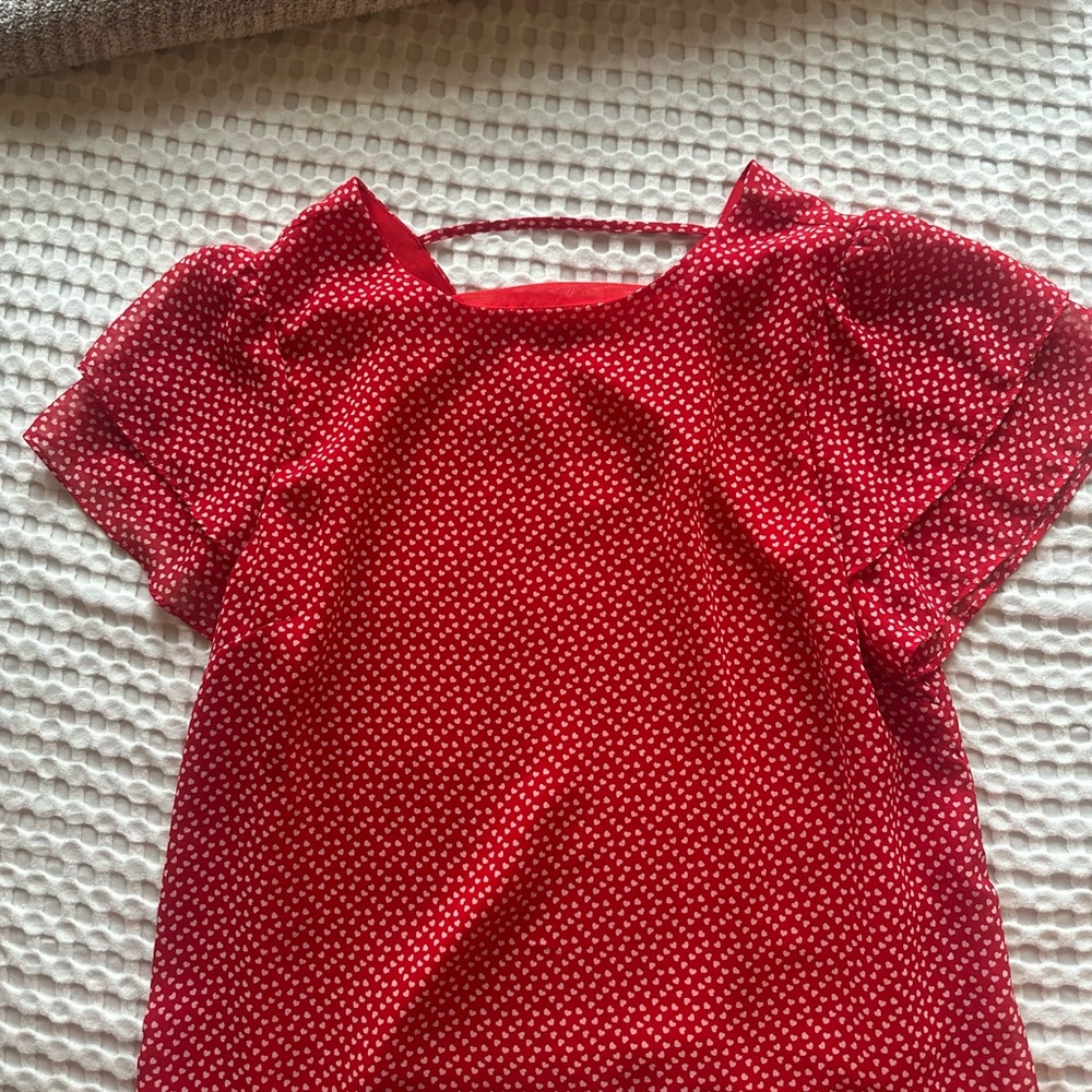 Red Heart Print Flutter Sleeve Blouse